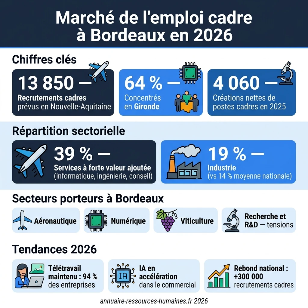 Infographie : marché de l'emploi cadre à Bordeaux en 2026