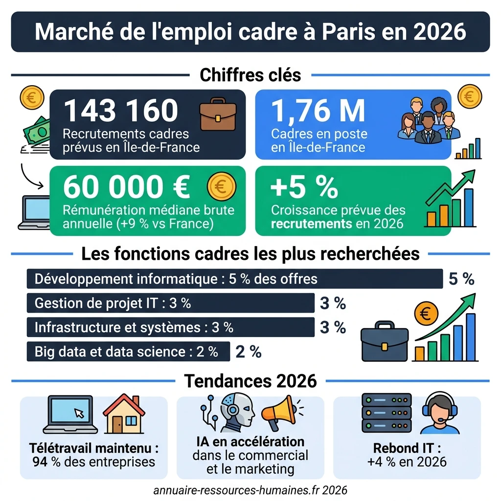 Infographie : marché de l'emploi cadre à Paris en 2026